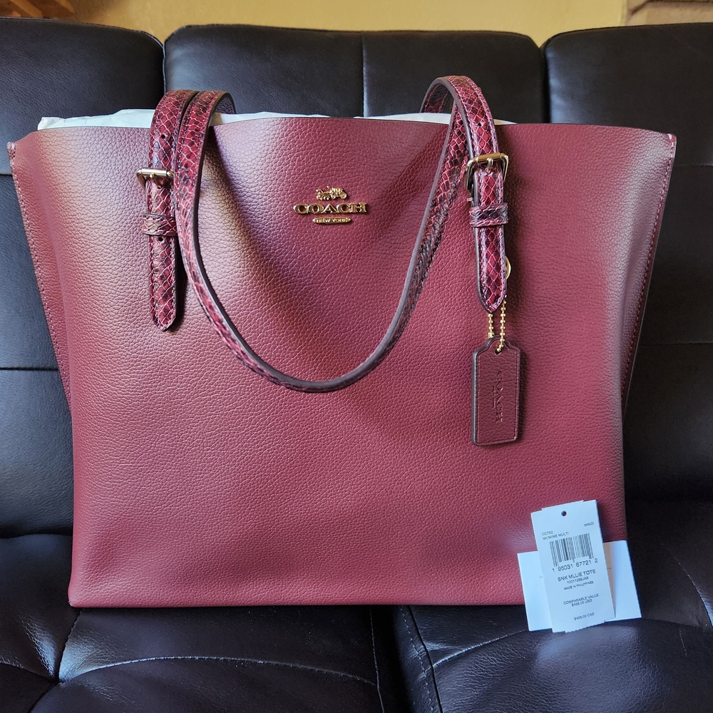 Coach Burgundy Leather Tote Bag